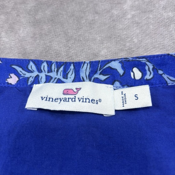 Vineyard Vines Floral Ruffle Sleeve Mini Dress Sz S Ocean Reef Blue Smocked EUC - Picture 7 of 9
